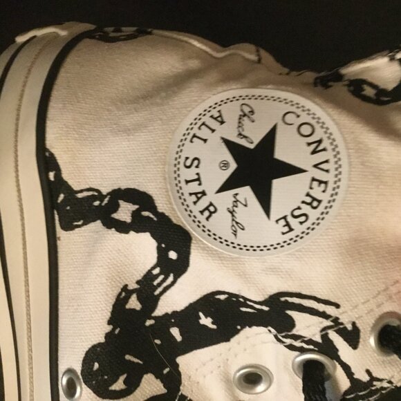 Converse All Star high top canvas unisex sneakers white with black graphic sz 10 - Picture 4 of 7